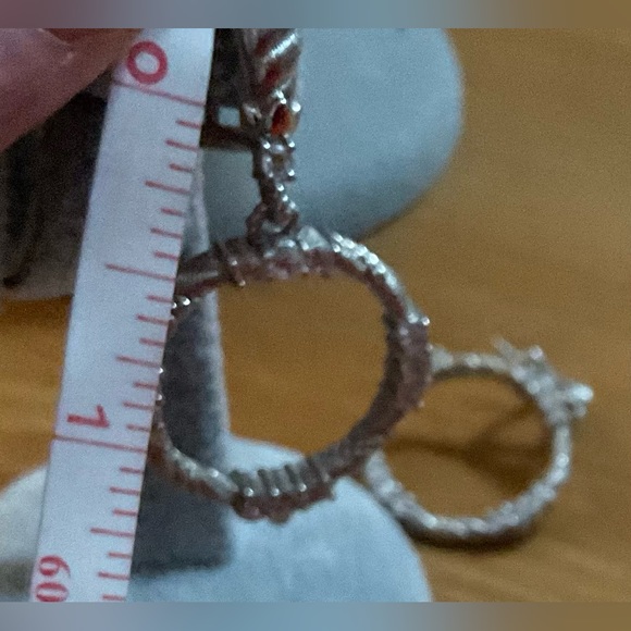 Judith Ripka: Sterling silver earrings n circle charm attached to 20”chain set. - Picture 10 of 13